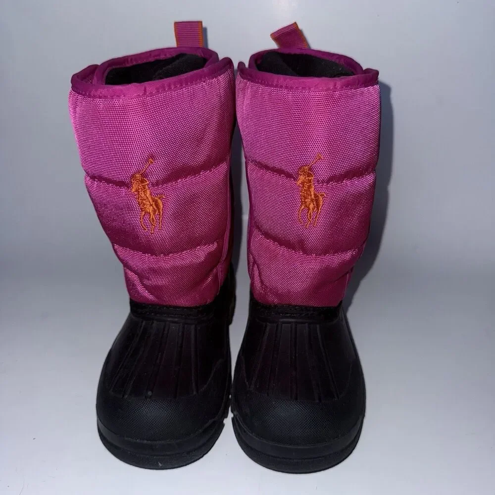 Polo Ralph Lauren Black & Pink Hamilten II EZ Girls Snow Boots Size 10